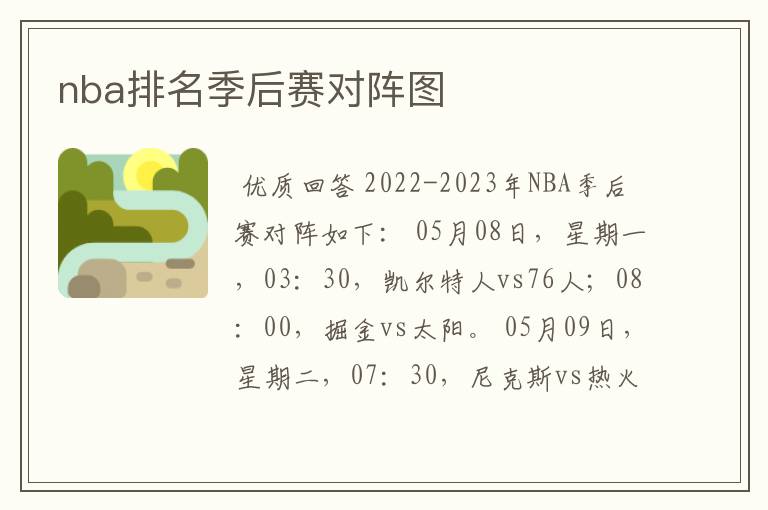 nba排名季后赛对阵图