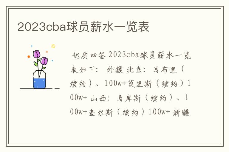 2023cba球员薪水一览表