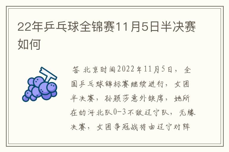 22年乒乓球全锦赛11月5日半决赛如何