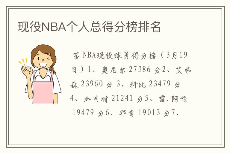 现役NBA个人总得分榜排名