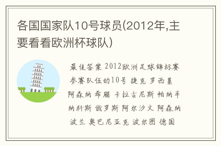 各国国家队10号球员(2012年,主要看看欧洲杯球队)