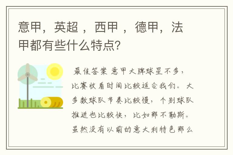 意甲，英超 ，西甲 ，德甲，法甲都有些什么特点？