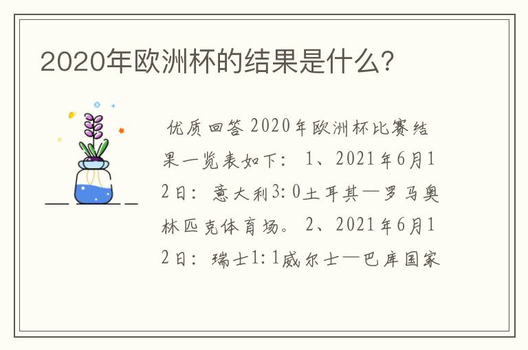 2020年欧洲杯的结果是什么？