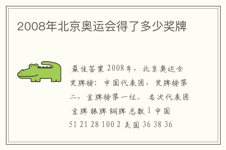 2008年北京奥运会得了多少奖牌