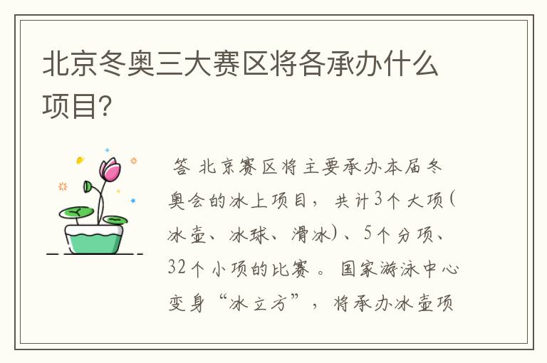 北京冬奥三大赛区将各承办什么项目？