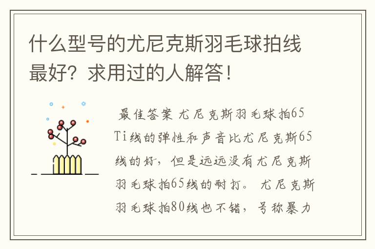 什么型号的尤尼克斯羽毛球拍线最好？求用过的人解答！