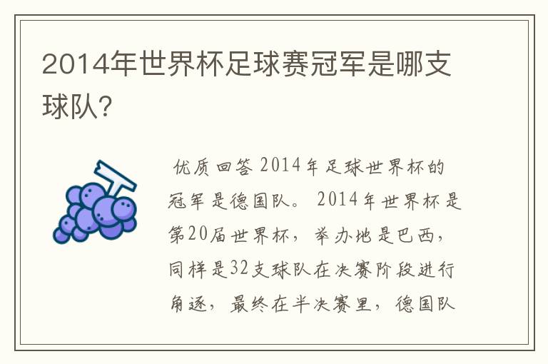 2014年世界杯足球赛冠军是哪支球队？