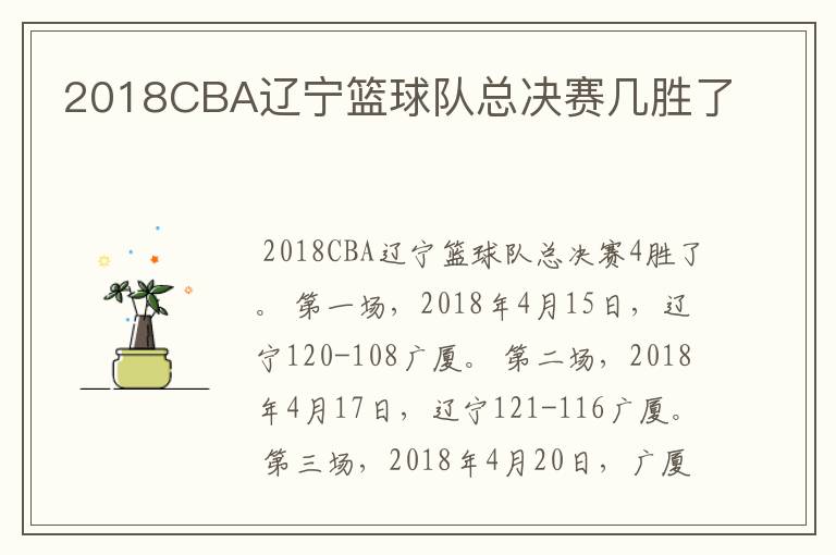 2018CBA辽宁篮球队总决赛几胜了