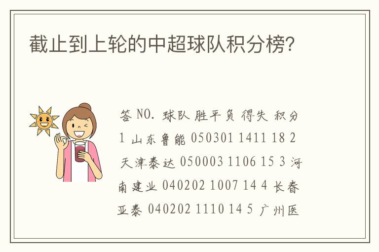 截止到上轮的中超球队积分榜？