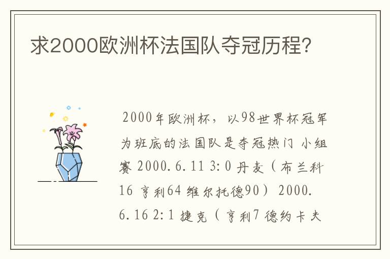 求2000欧洲杯法国队夺冠历程？