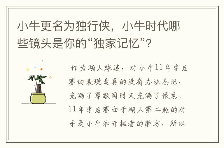 小牛更名为独行侠，小牛时代哪些镜头是你的“独家记忆”？