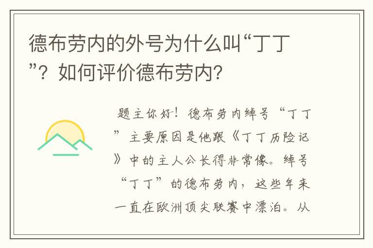 德布劳内的外号为什么叫“丁丁”？如何评价德布劳内？