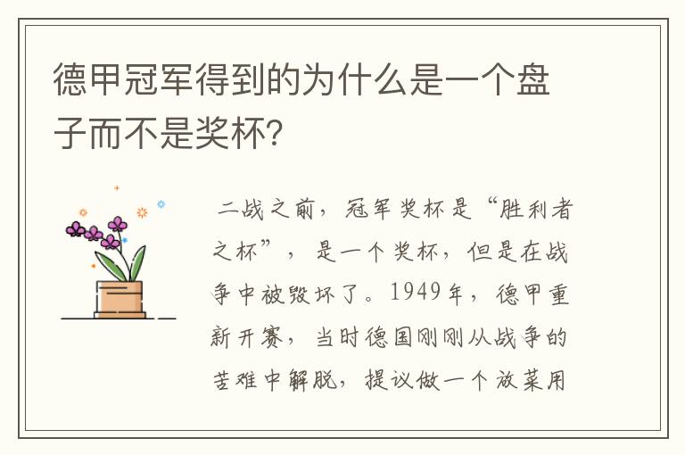 德甲冠军得到的为什么是一个盘子而不是奖杯？