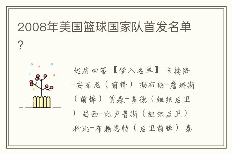 2008年美国篮球国家队首发名单？