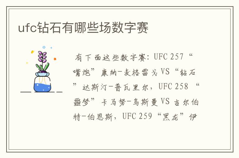 ufc钻石有哪些场数字赛