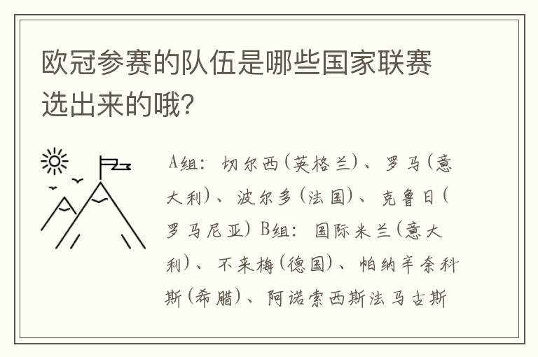 欧冠参赛的队伍是哪些国家联赛选出来的哦？