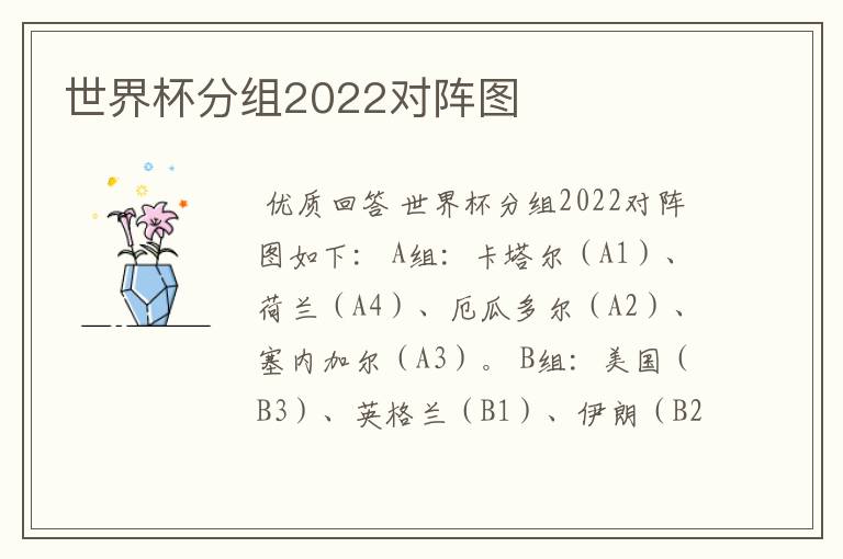 世界杯分组2022对阵图