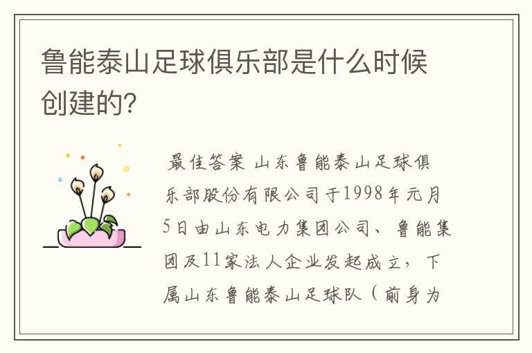 鲁能泰山足球俱乐部是什么时候创建的？