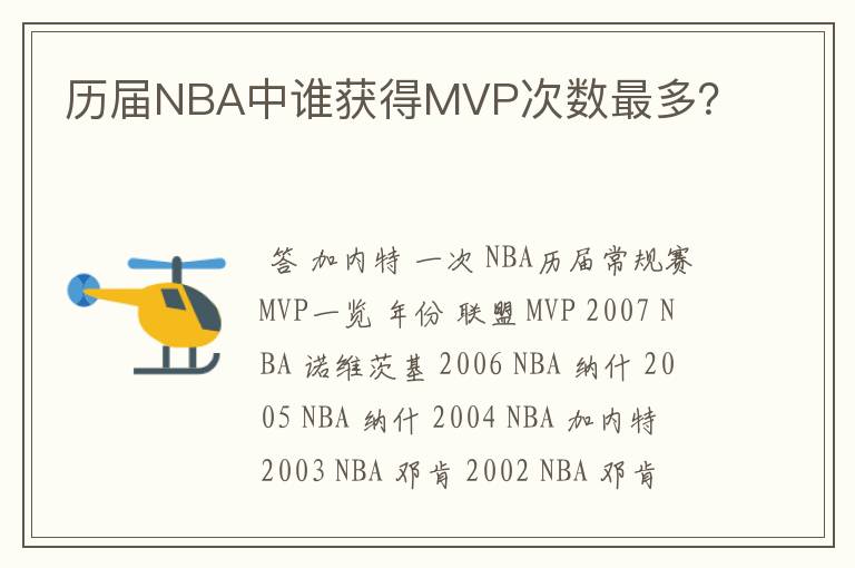 历届NBA中谁获得MVP次数最多？