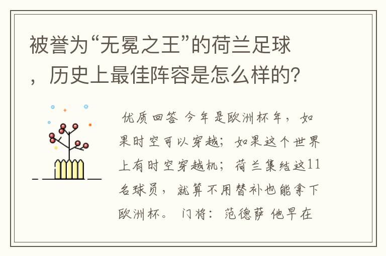 被誉为“无冕之王”的荷兰足球，历史上最佳阵容是怎么样的？