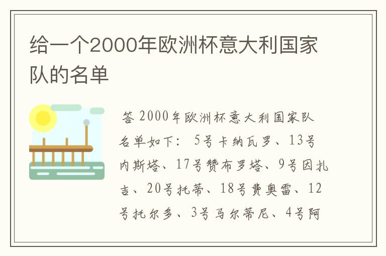 给一个2000年欧洲杯意大利国家队的名单