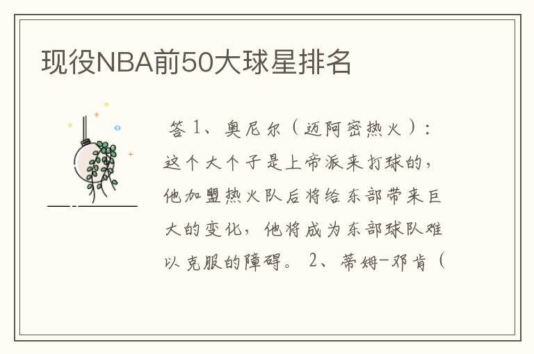 现役NBA前50大球星排名