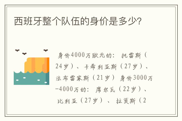 西班牙整个队伍的身价是多少？