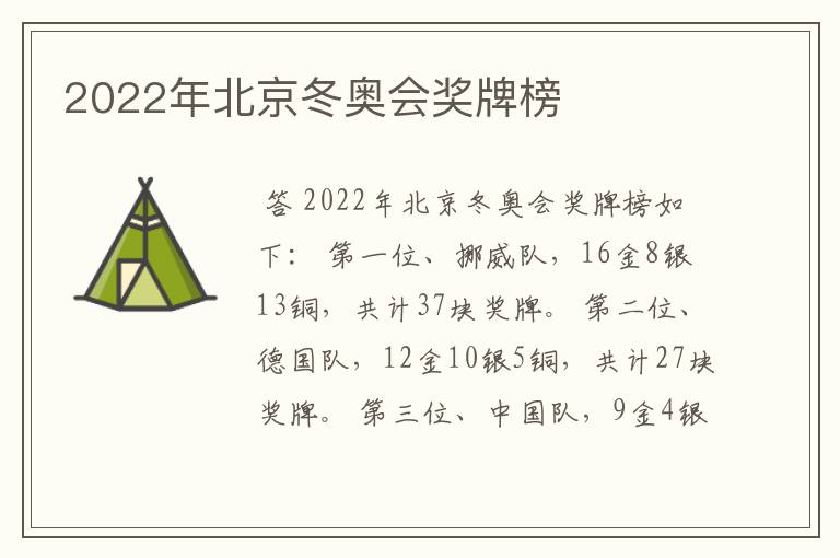 2022年北京冬奥会奖牌榜