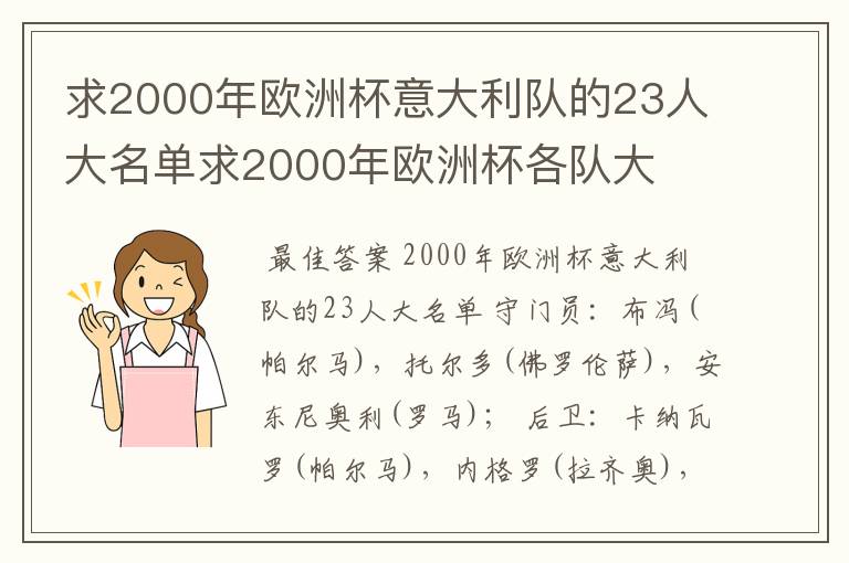 求2000年欧洲杯意大利队的23人大名单求2000年欧洲杯各队大