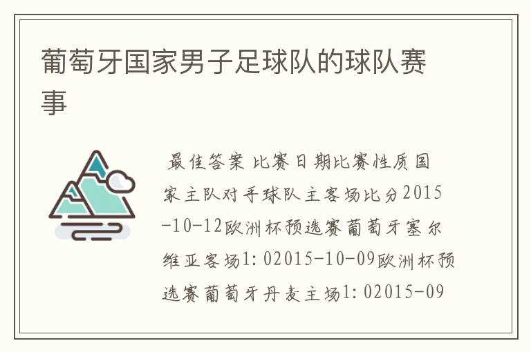 葡萄牙国家男子足球队的球队赛事