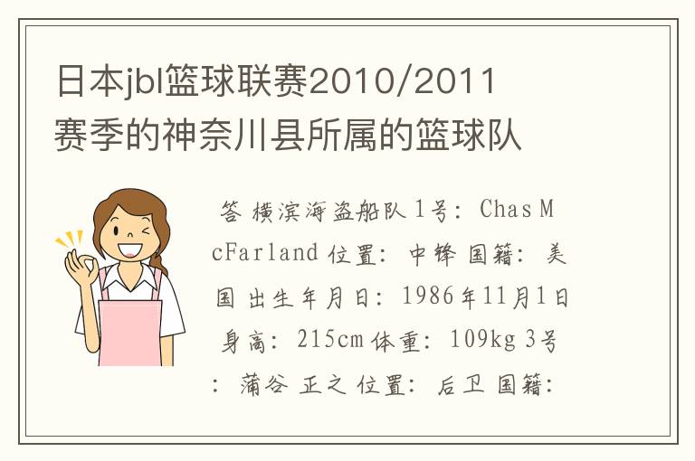 日本jbl篮球联赛2010/2011赛季的神奈川县所属的篮球队