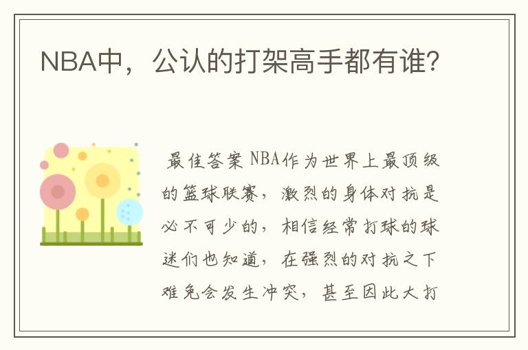 NBA中，公认的打架高手都有谁？