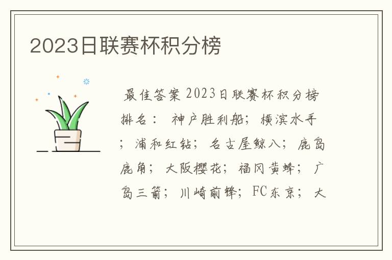 2023日联赛杯积分榜