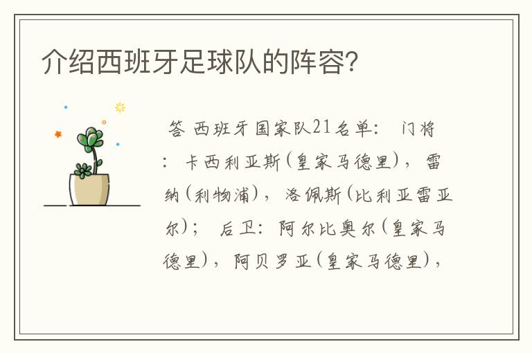 介绍西班牙足球队的阵容？