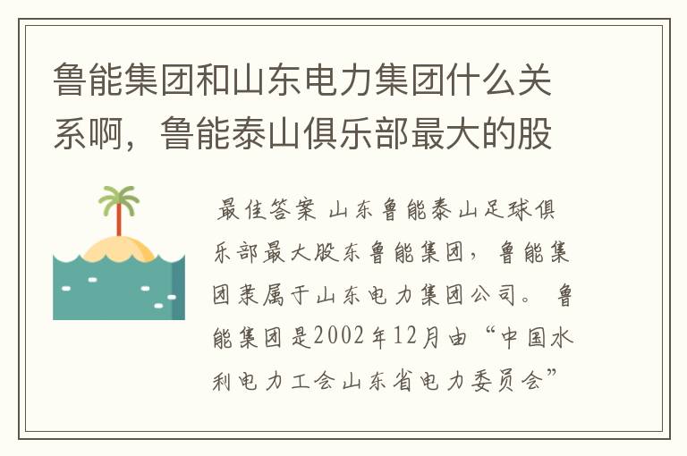 鲁能集团和山东电力集团什么关系啊，鲁能泰山俱乐部最大的股东是那个啊！