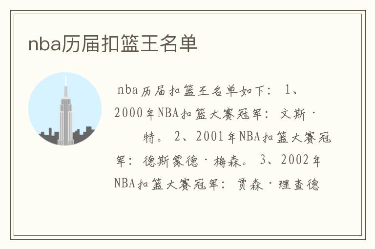 nba历届扣篮王名单