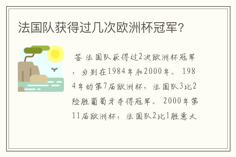 法国队获得过几次欧洲杯冠军?