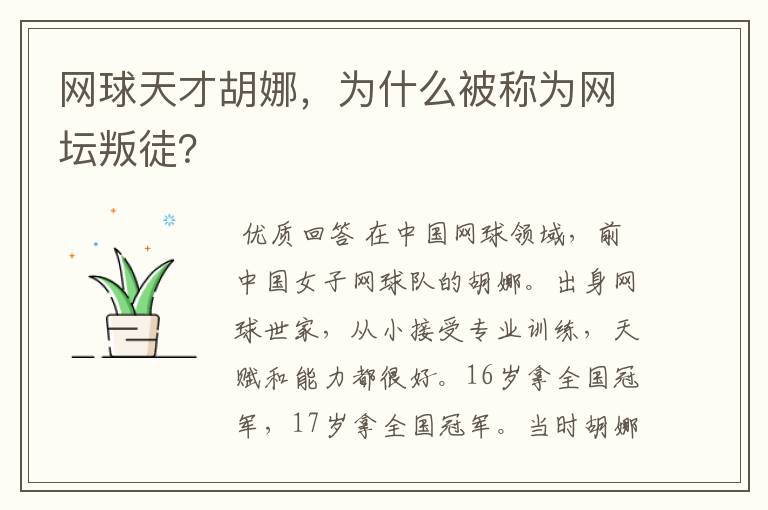 网球天才胡娜，为什么被称为网坛叛徒？