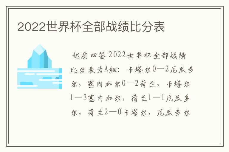 2022世界杯全部战绩比分表