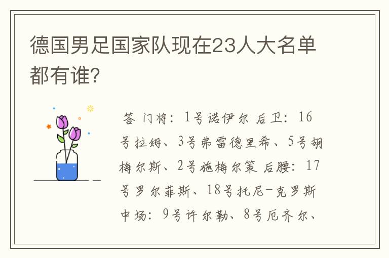 德国男足国家队现在23人大名单都有谁？