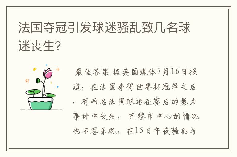 法国夺冠引发球迷骚乱致几名球迷丧生？