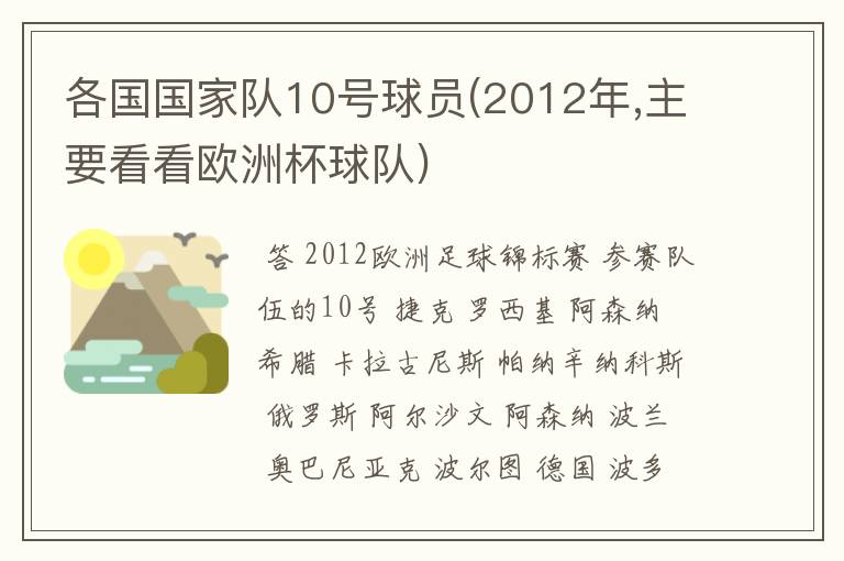 各国国家队10号球员(2012年,主要看看欧洲杯球队)