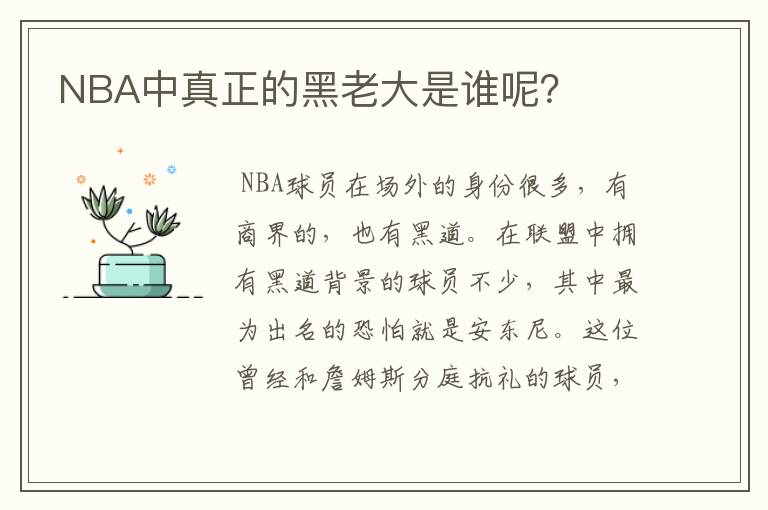 NBA中真正的黑老大是谁呢？