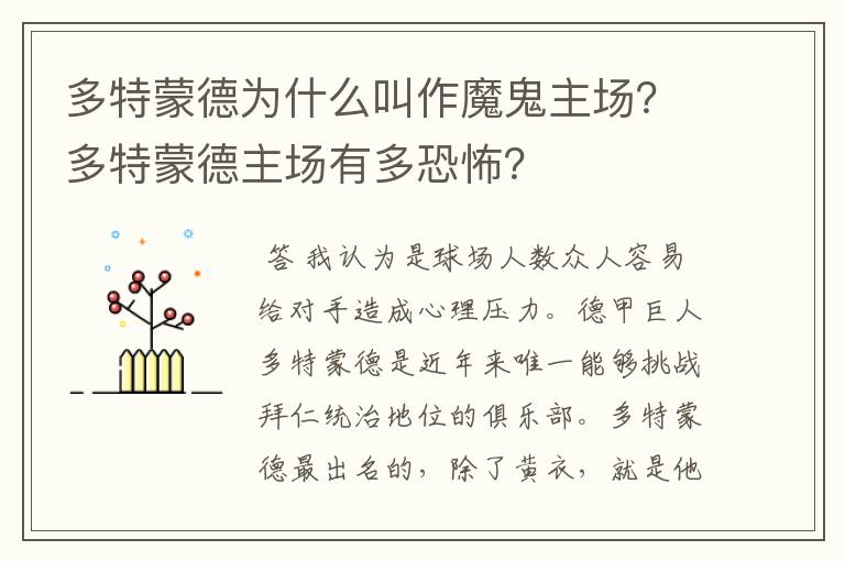 多特蒙德为什么叫作魔鬼主场？多特蒙德主场有多恐怖？