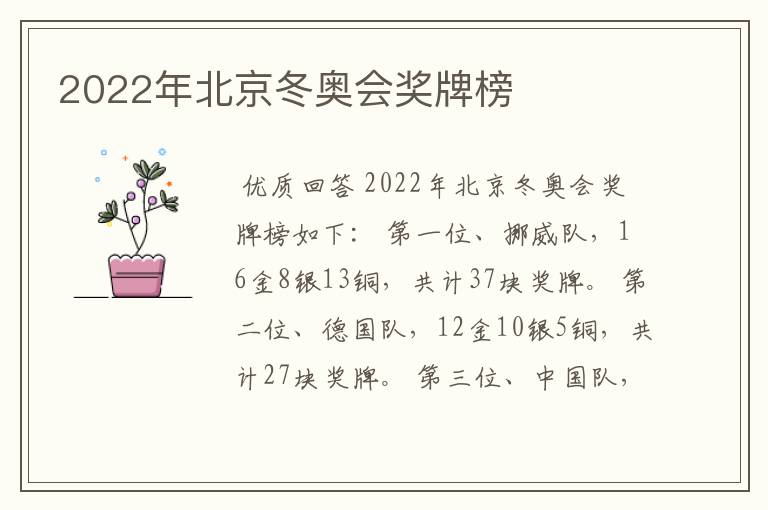 2022年北京冬奥会奖牌榜