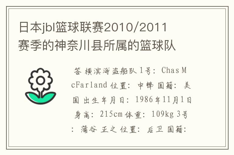 日本jbl篮球联赛2010/2011赛季的神奈川县所属的篮球队