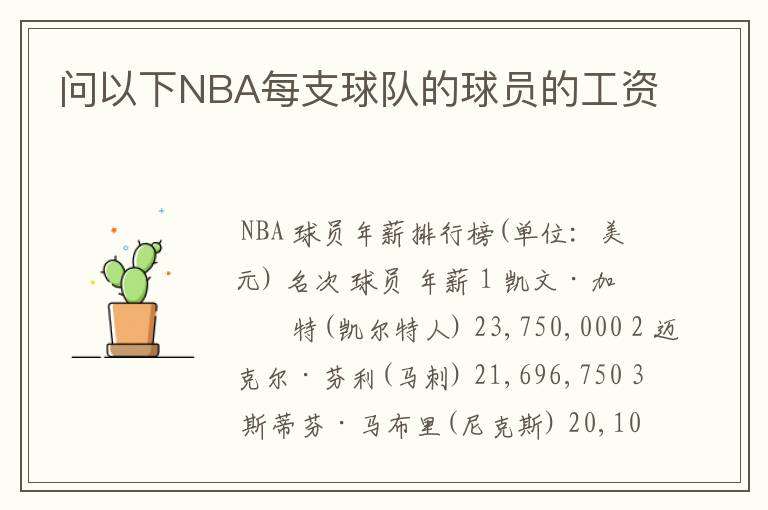 问以下NBA每支球队的球员的工资