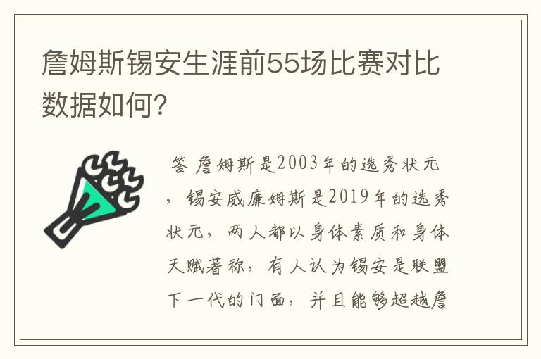 詹姆斯锡安生涯前55场比赛对比数据如何？