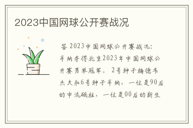 2023中国网球公开赛战况