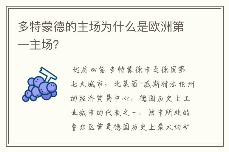 多特蒙德的主场为什么是欧洲第一主场？